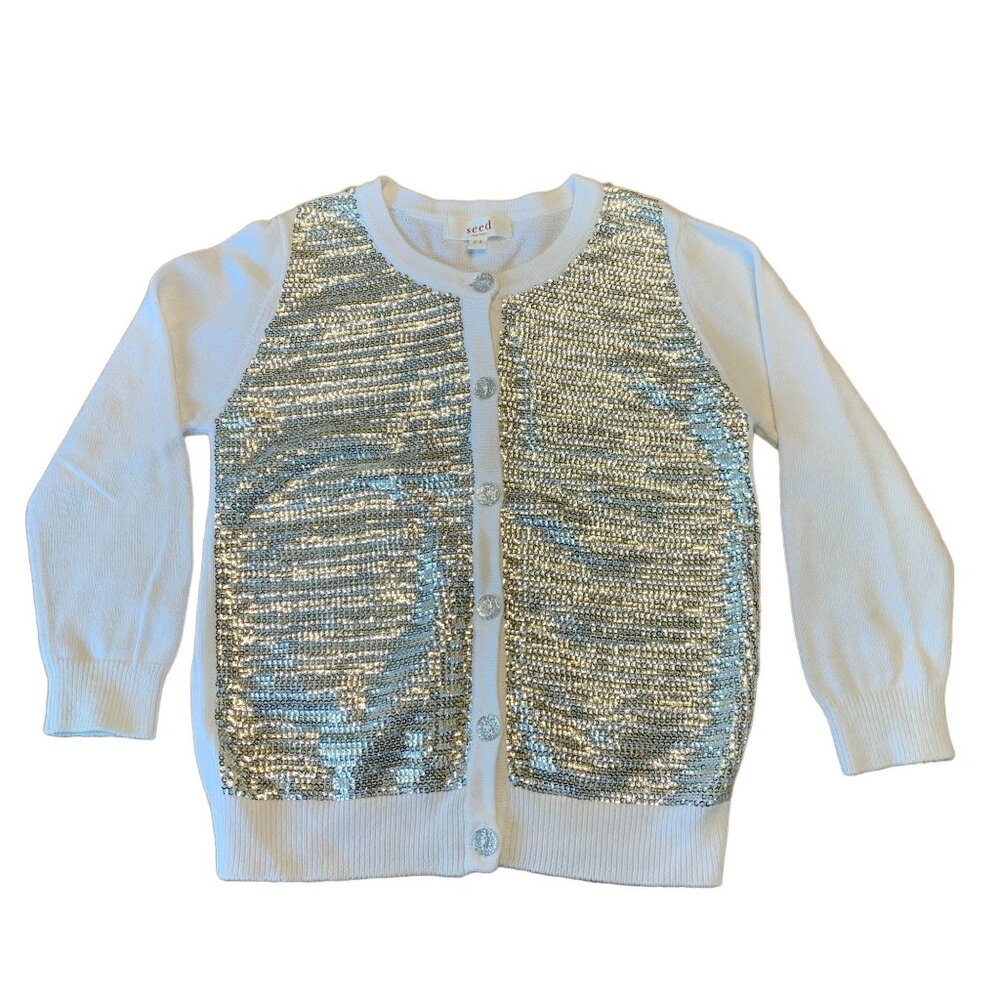 SEED HERITAGE Sparkly Sweater Cardigan Girls 2-3 2T Silver Gold Sequins Toddler